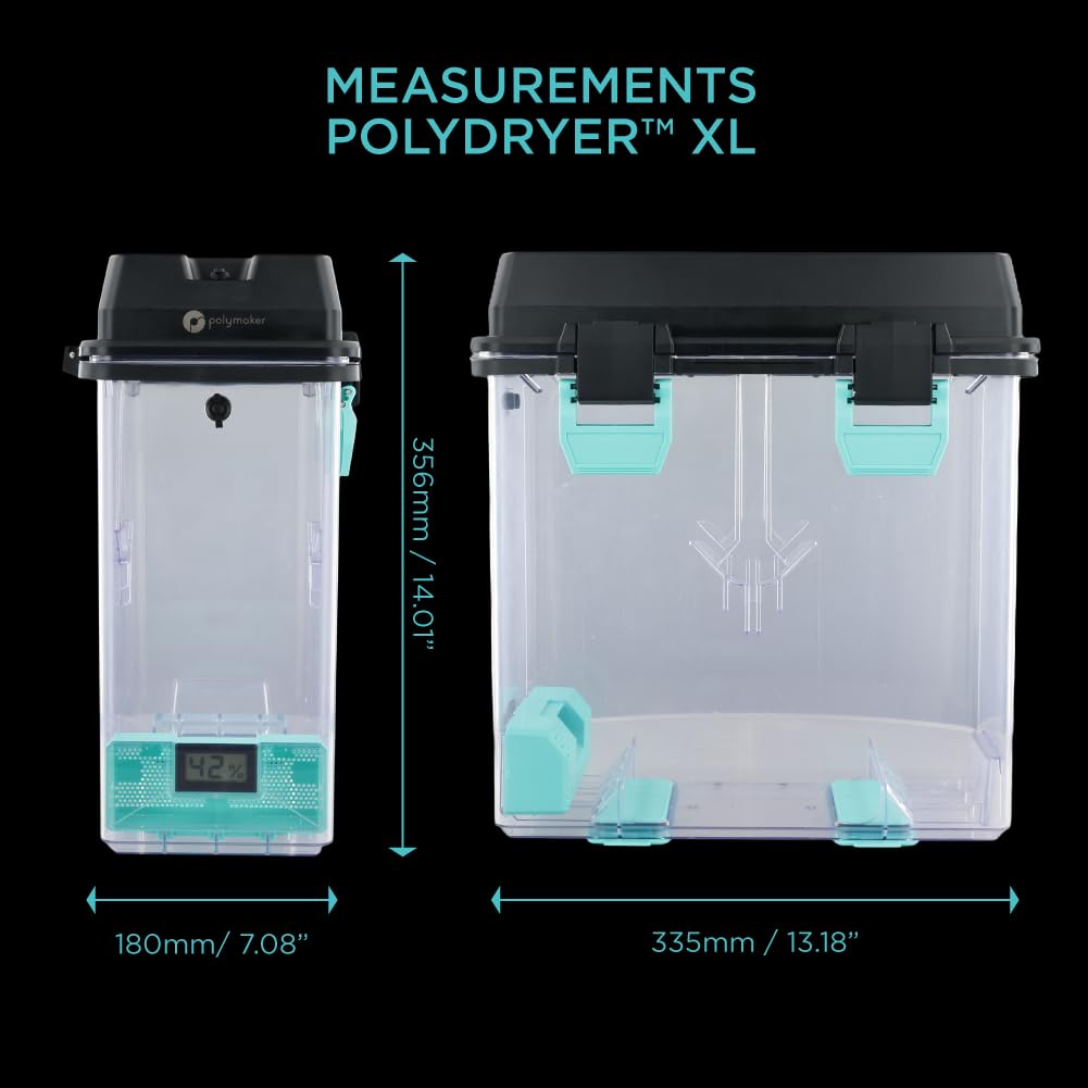 Polymaker PolyDryer Box XL 2-Pack Sealed Filament Storage Box, Fits up to 3kg Spools, Print Without Breaking the Seal, Compatible with 1.75/2.85/3.00mm Filament