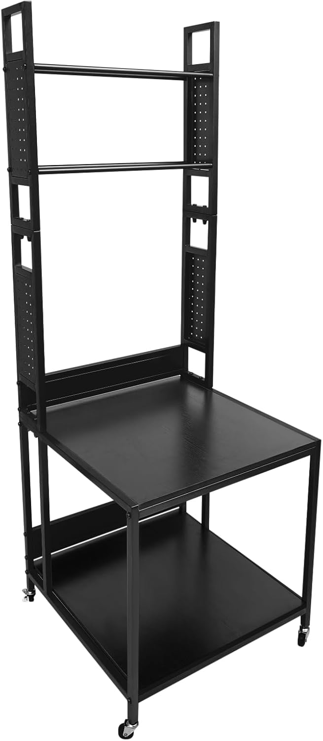 Double Layer Mobile Printer Table 110 Lbs Load Capacity Rolling 3D Printer Stand with 4 Universal Wheels(2 With Brakes) 3D Printing Station for Studios, Offices, Living Rooms, Garages（Black）