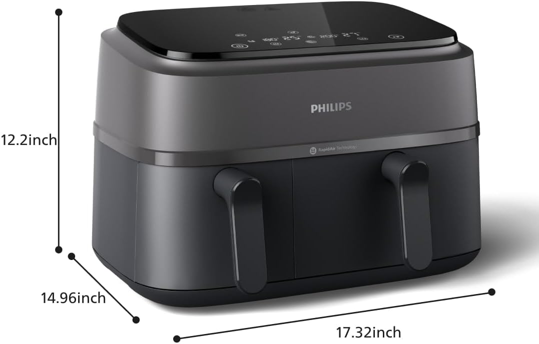 Philips Dual Basket Air Fryer - Healthy, Fast, and Versatile Cooking, 9.5QT Capacity, Touchscreen, 2-Drawer Design (NA350/00)