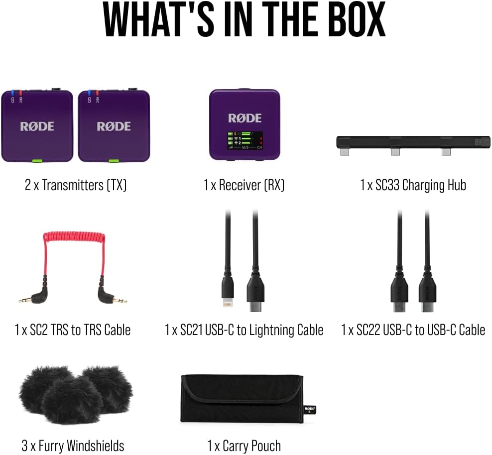 RØDE Wireless GO (Gen 3) – Compact Wireless Mic – Pristine Audio, 32-bit Float Recording, Automatic Level Control, for Phones, Cameras and Computers (Purple)