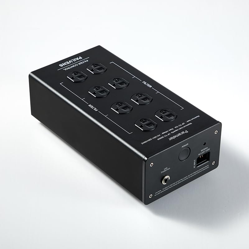 Black 8-Way AC Power Filter with LED Display, Line Conditioner, Noise Filtering, Overvoltage Protection, Suitable for HiFi, TV, Piano