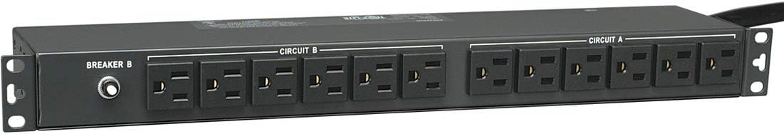 Tripp Lite 24 Outlet Horizontal 1U Rackmount PDU, 15 Amps, 120V, 15ft Cord, Power Strip for Network Server Racks, Two 15A Circuit Breakers, NEMA 5-15 Outlets & L5-30P Input, 5-Year Warranty (PDU2430)