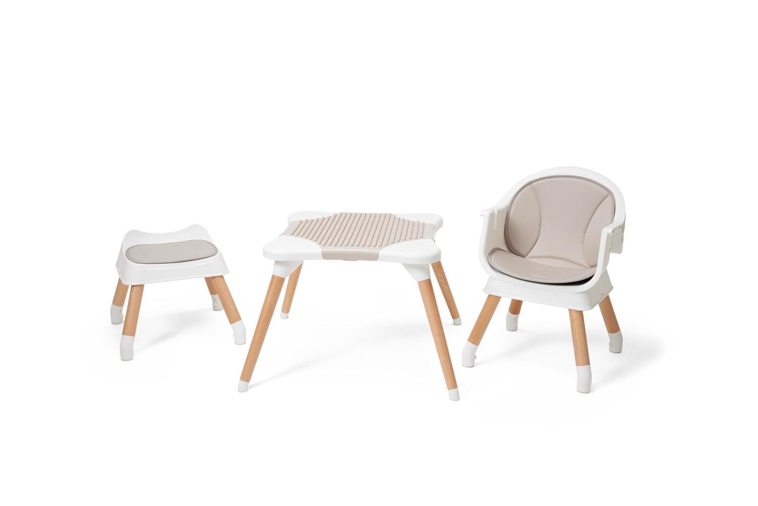 5-in-1 High Chair for Baby & Toddler - Convertible Baby Dining Seat - Portable Floor/Booster Seat - Adjustable Tray w. Cover - 5-Point Harness - Building Block Table & Chair - Stool (White)