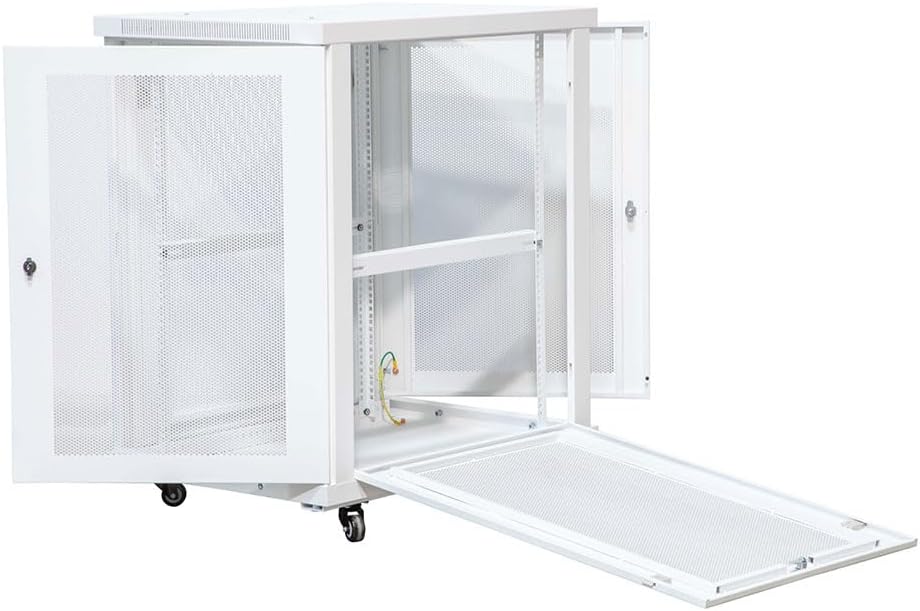 NavePoint 18U Network Cabinet with Perforated Door 18U Wall Mount Server Cabinet White 19' Rack for IT Equipment, AV Devices, Networking Equipment 33' Deep Mid-Depth Server Rack Enclosure