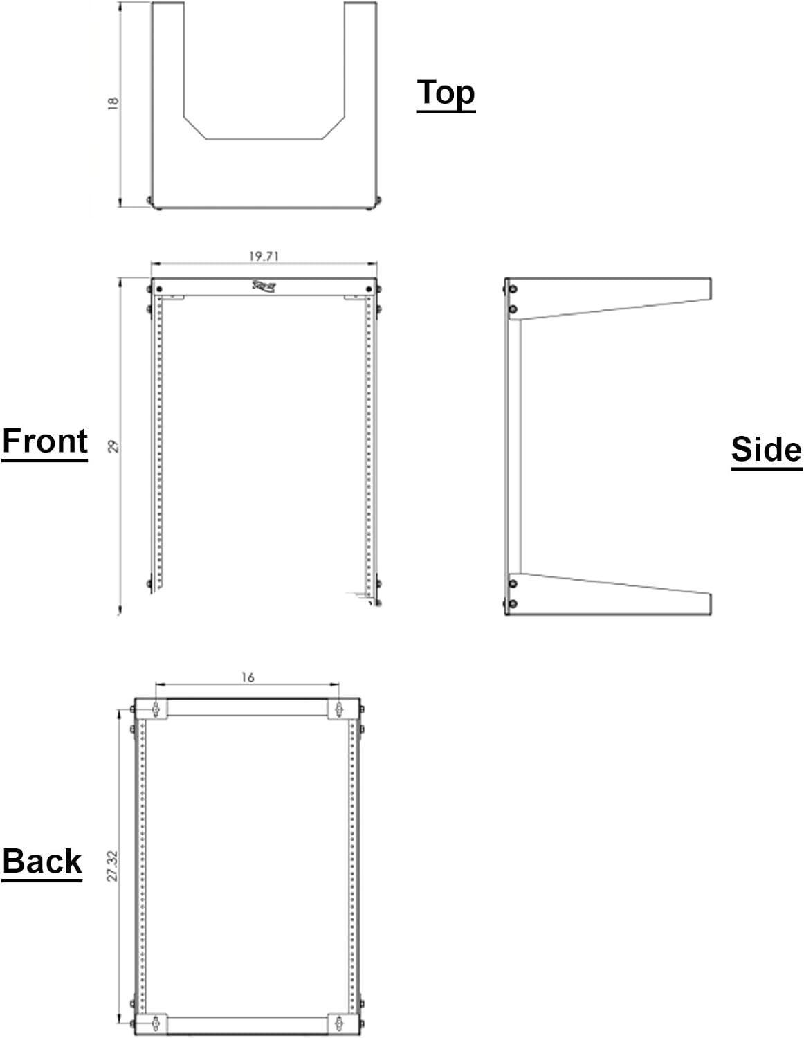ICC Wall Mount Rack with 15 Rack Mount Spaces (15U) - Heavy-Duty 19' Open Frame Server Rack - Space-Saving and Secure Network Equipment Rack for IT, AV and Computer Equipment Installations