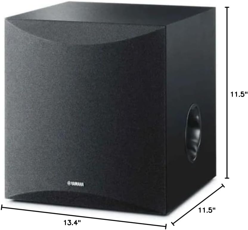 YAMAHA RX-V385 5.1-Channel 4K Ultra HD AV Receiver with NS-SW050BL 8' 100W Powered Subwoofer, Black and NS-C210BL Center Channel Speaker, Black