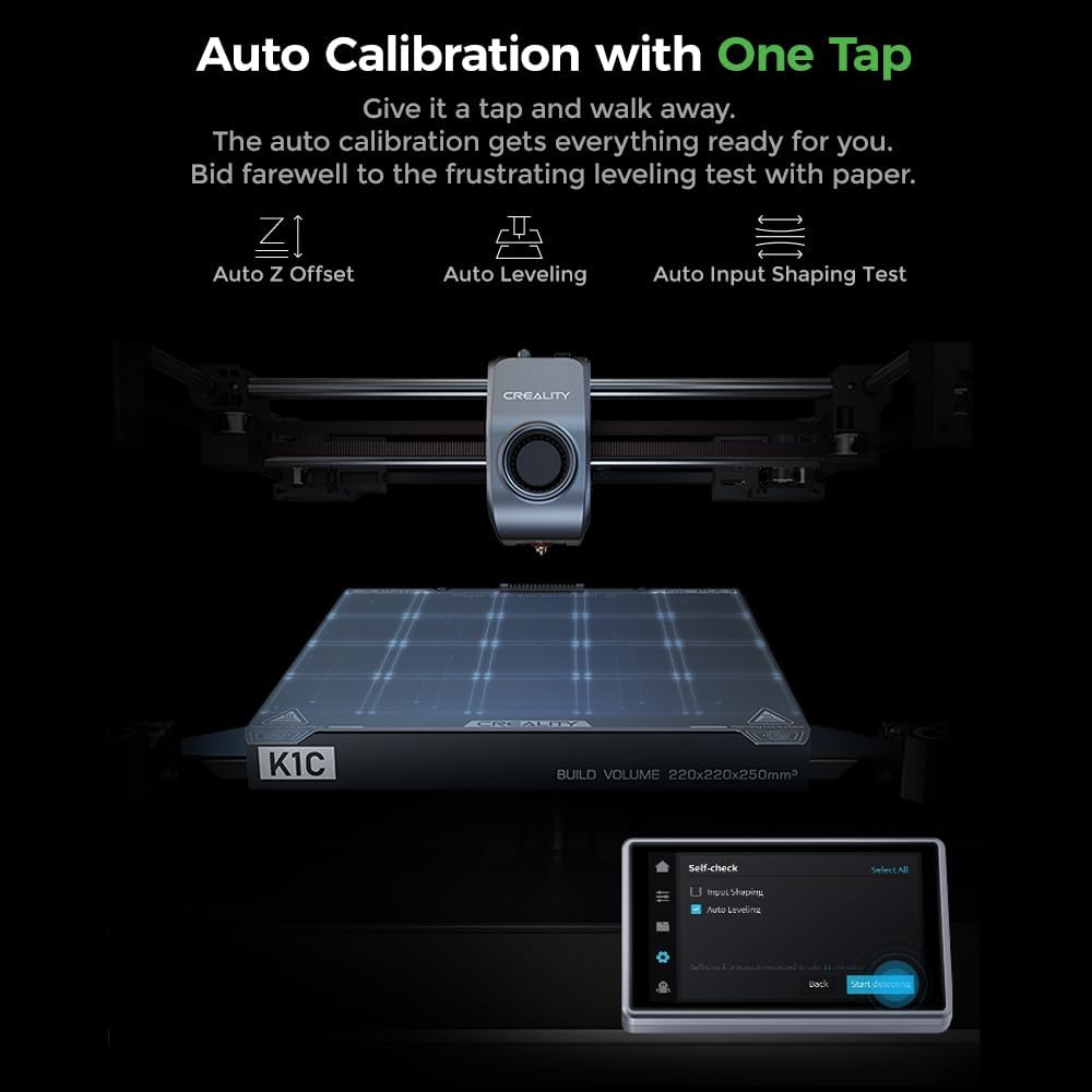 Creality K1C 3D Printer, 3D Printers with 600mm/s Fast Printing Speed, Support Carbon Fiber Filament 300℃ High-Temp Print, Auto Leveling and Clog-Free Direct Extruder 8.66x8.66x9.84 inch