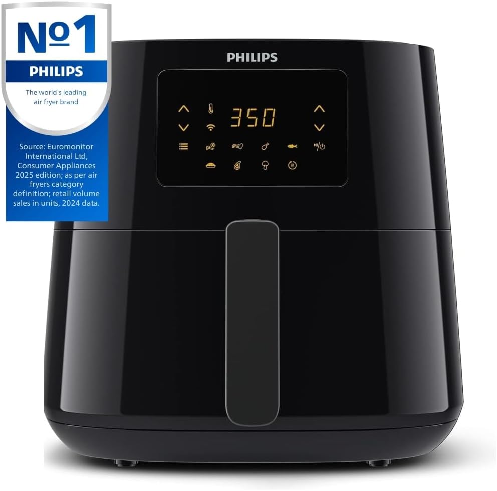 Philips Essential Connected XL 2.65lb/6.2L Capacity Digital Airfryer with Rapid Air Technology, Wi-Fi Connected (HomeID App), Alexa Compatible, Black- HD9280/91, Compact