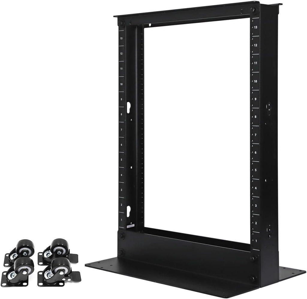 Aeons 13U 2 Post Open Frame Server Network Relay Rack for 19 Inch Networking Data & IT Devices A/V Equipment, Durable 2-Post Rack 13 U Aluminum Extrusion, Black