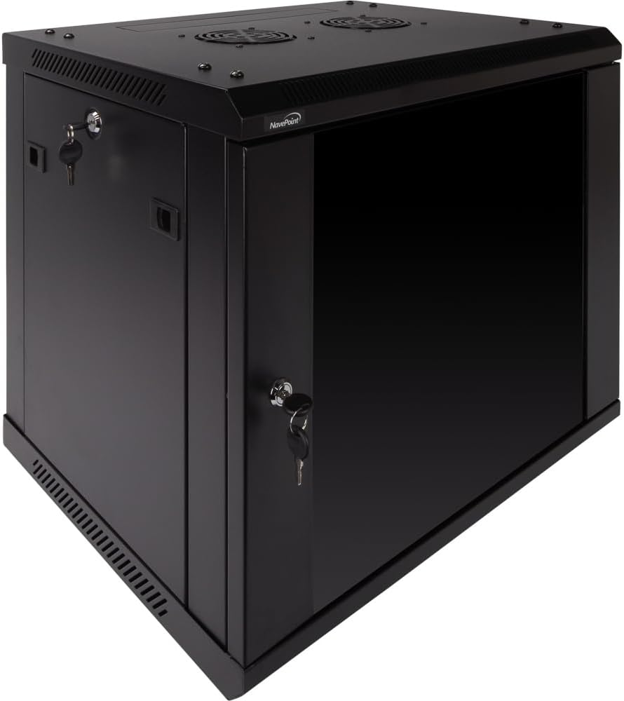 Navepoint 9U Deluxe IT Wallmount Cabinet Enclosure 19-Inch Server Network Rack with Locking Glass Door - Black