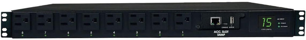 Tripp Lite 1.4kW Single-Phase ATS / Switched PDU with LX Platform Interface, 120V outlets (8 5-15R), 2 5-15P 120V 12ft Inputs, 1U Rack-Mount, TAA, 2 Year Warranty (PDUMH15ATNET ) Black
