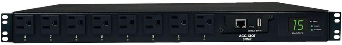 Tripp Lite 1.4kW Single-Phase ATS / Switched PDU with LX Platform Interface, 120V outlets (8 5-15R), 2 5-15P 120V 12ft Inputs, 1U Rack-Mount, TAA, 2 Year Warranty (PDUMH15ATNET ) Black