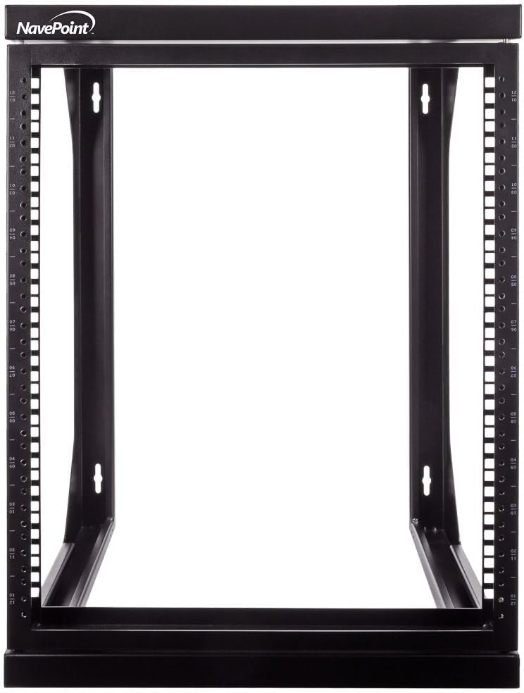 NavePoint 12U Open Frame Server Rack for 19' IT Network Equipment & A/V Devices, Free Standing or Wall Mount Rack with 180 Degrees Gate Swing, Black