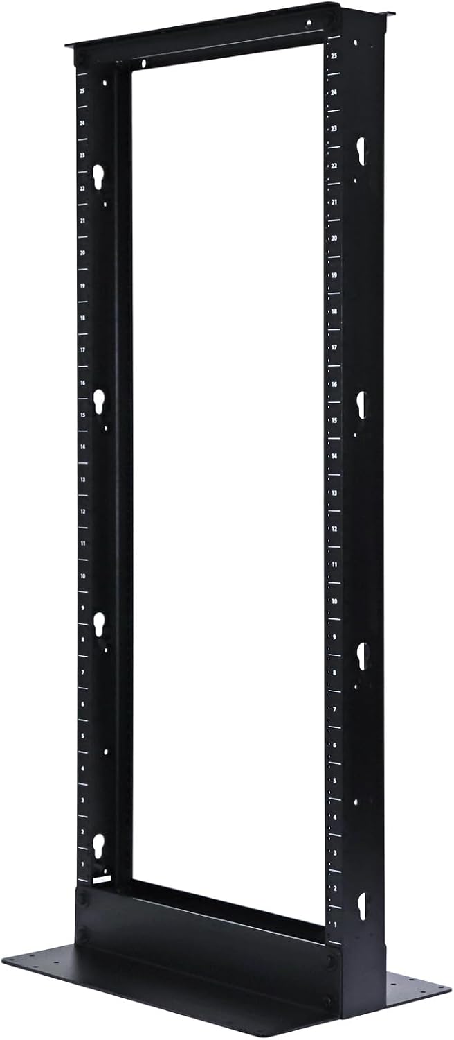 Aeons 25U 2 Post Open Frame Server Network Relay Rack for 19 Inch Networking Data & IT Devices A/V Equipment, Durable 2-Post Rack 25 U Aluminum Extrusion, Black