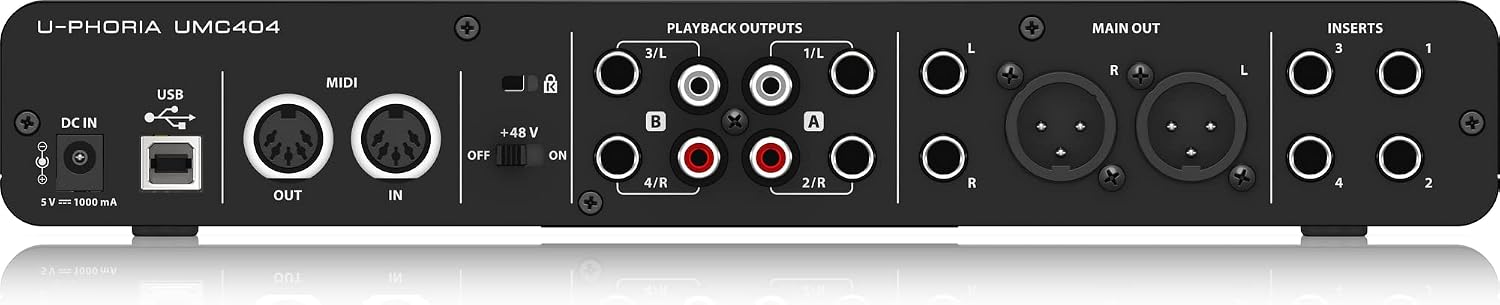 Behringer UMC404HD Audiophile 4x4, 24-Bit/192 Khz USB Audio/MIDI Interface with Midas Mic Preamplifiers | For Recording Microphones and Instruments