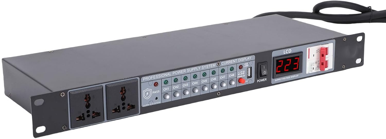 Asixxsix Power Sequencer Conditioner 10 Outlet, Rack Mount Audio Digital Power Supply Controller Regulator with Real Time Voltage Display and Delay Switch for Home Theater Stage (US Plug)