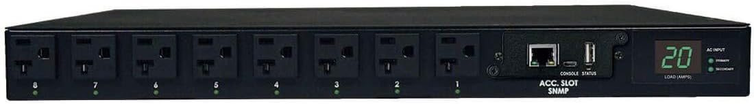 Tripp Lite 1.9kW Single-Phase ATS/Switched PDU with LX Platform Interface, 120V Outlets (16 5-15/20R), 2 L5-20P / 5-20P 12ft 120V Inputs, 1U Rack-Mount, TAA (PDUMH20ATNET) Black