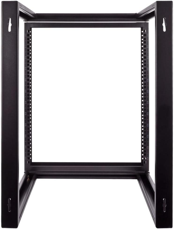 NavePoint 12U Open Frame Server Rack for 19' IT Network Equipment & A/V Devices, Free Standing or Wall Mount Rack with 180 Degrees Gate Swing, Black