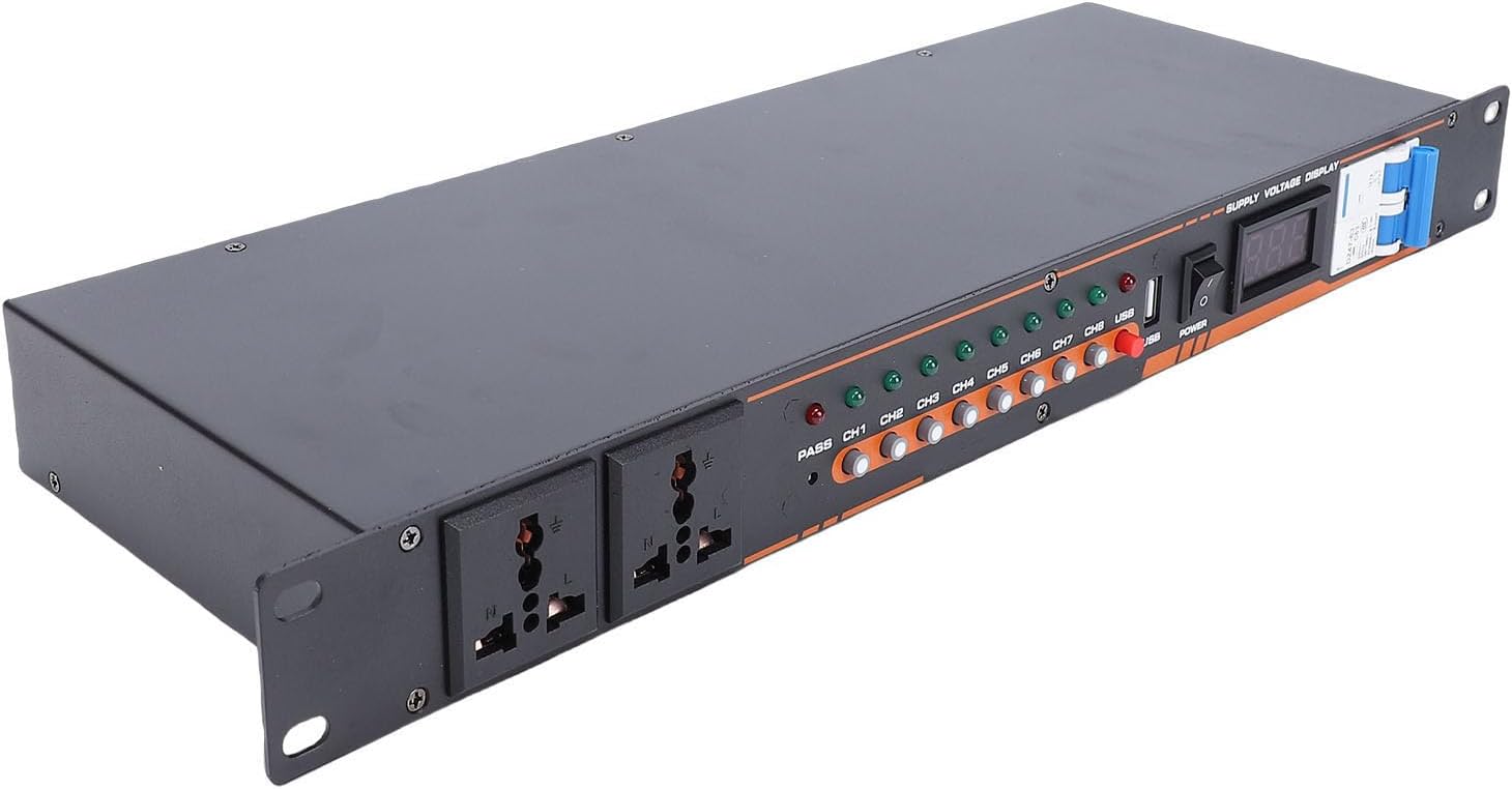 Yunseity 10 Outlet Power Sequencer Conditioner, Rack Mount Audio Digital Power Controller Voltage Regulator with Digital Display and Multi Protections for Musical Instruments (US Plug)