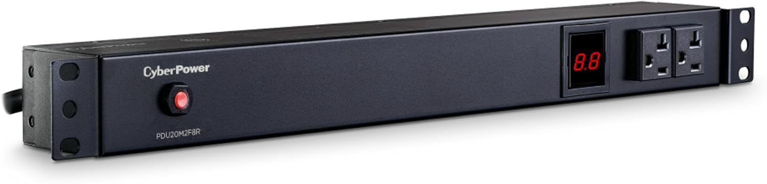 CyberPower PDU20M2F8R Metered PDU, 100-125V/20A (Derated to 16A), 10 Outlets, 1U Rackmount, 15 Foot Power Cord