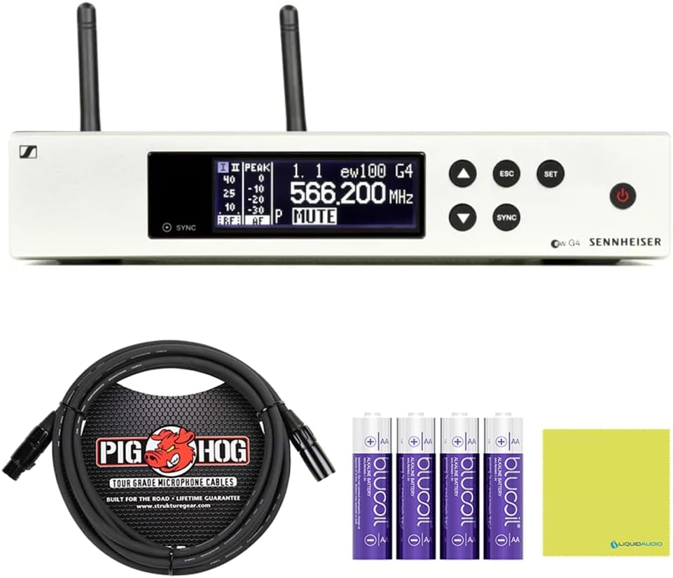Sennheiser Pro Audio Rackmount True Diversity Receiver (509654) Bundle with 10ft Pig Hog XLR Microphone Cable, 4 AA Batteries & Polishing Cloth – Reliable Wireless Performance