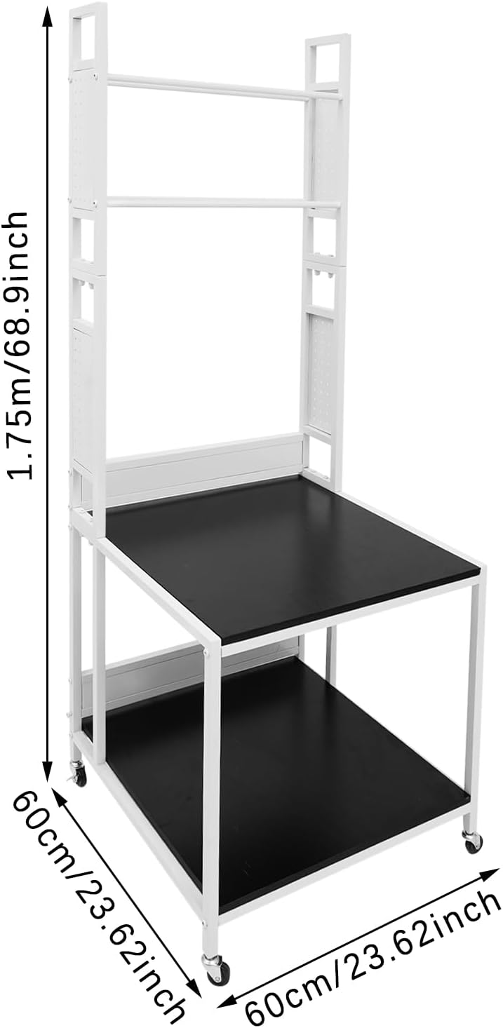 Double Layer Mobile Printer Table 110 Lbs Load Capacity Rolling 3D Printer Stand with 4 Universal Wheels(2 With Brakes) 3D Printing Station for Studios, Offices, Living Rooms, Garages（White）