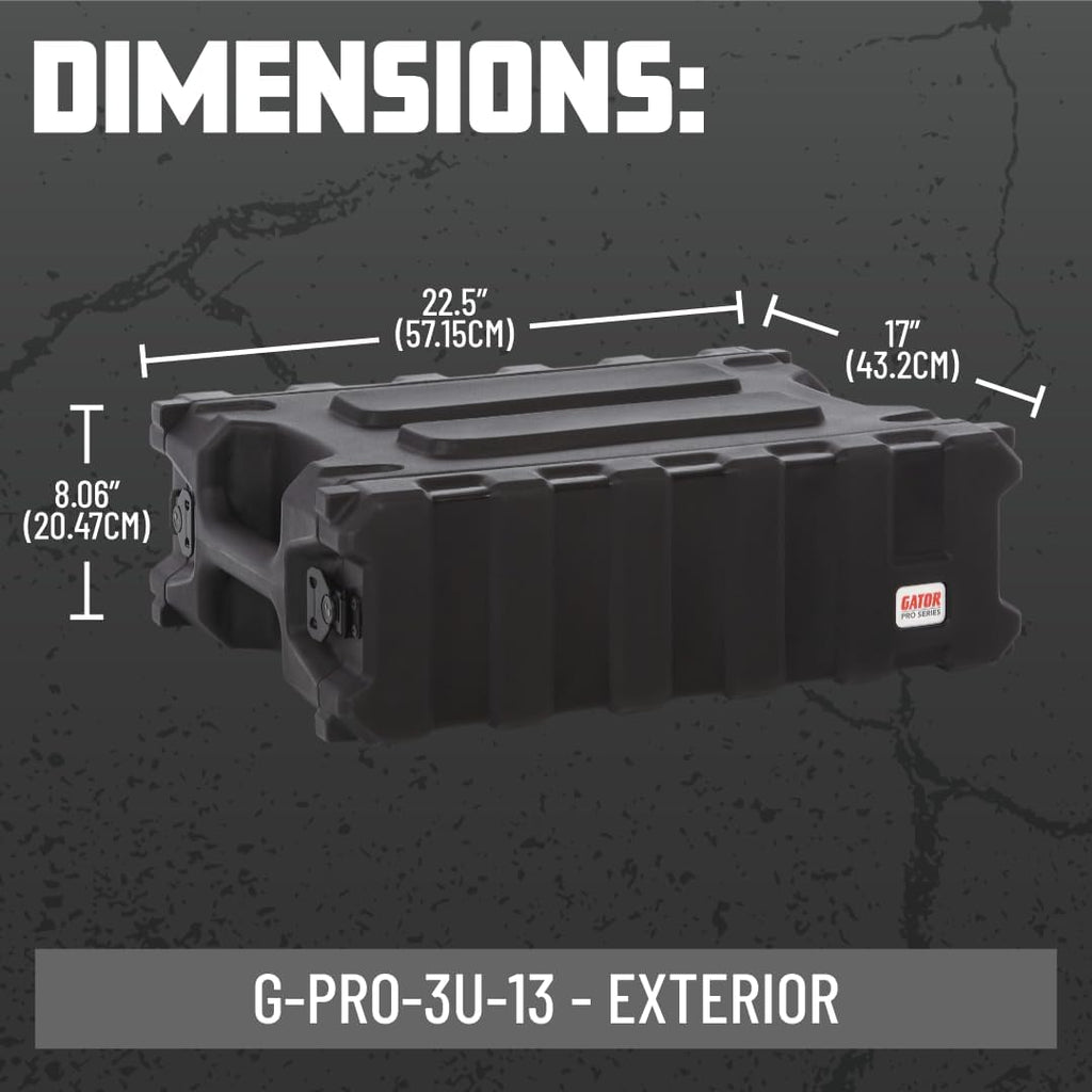 Gator Cases Pro Series 3U Rack Case with Shallow 13' Depth, Roto Molded Made in USA (G-PRO-3U-13)
