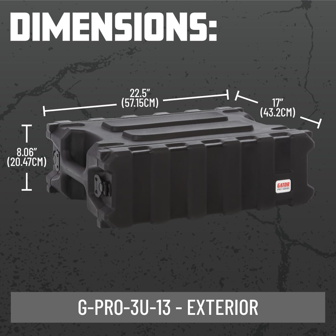 Gator Cases Pro Series 3U Rack Case with Shallow 13' Depth, Roto Molded Made in USA (G-PRO-3U-13)