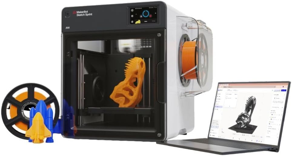 MakerBot Sketch Sprint 3D Printer with 250 mm Per Second Print Speed, Includes UltiMaker Digital Factory Cloud Cura Software and Certification Program, Plastic Filament, 15.8 x 17.8 x 18.3 inches