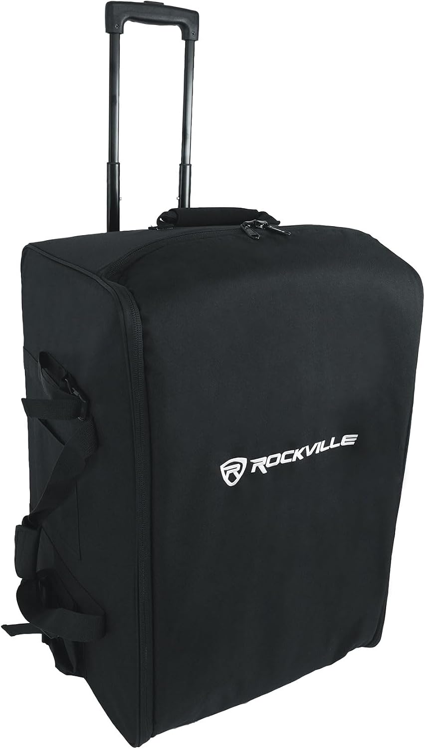 Rockville SB12 v2 Rolling Travel Bag for 12' DJ PA Speakers with Speaker Stand Pocket, Soft Foam Padding, Semi-Rigid Structure, Water-Resistant, for Mobile DJs and Musicians