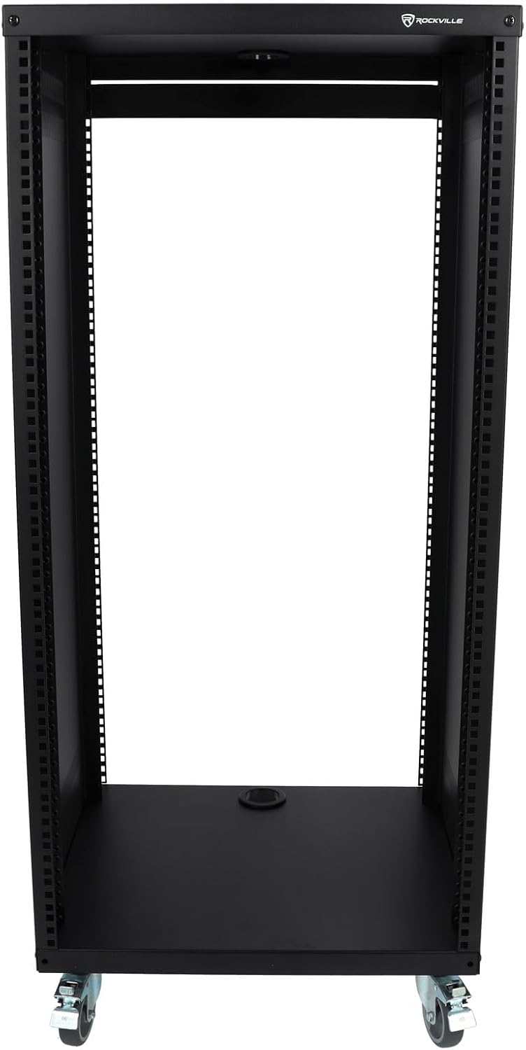 Rockville RR22U 22U Live Sound/Recording Studio Rack Case, 440lb Load, Front & Rear Rack Rails, Reversible Threaded/Square Hole Rails, 3 Locking Caster Wheels, Steel Construction