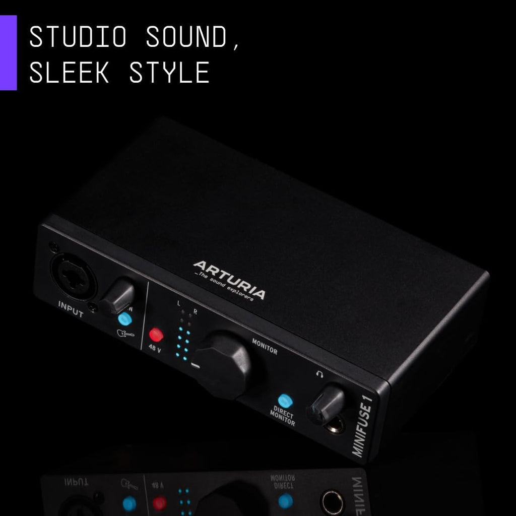 Arturia MiniFuse 1 - Compact USB Audio Interface with Creative Software for Recording, Production, Podcasting, Guitar - Black