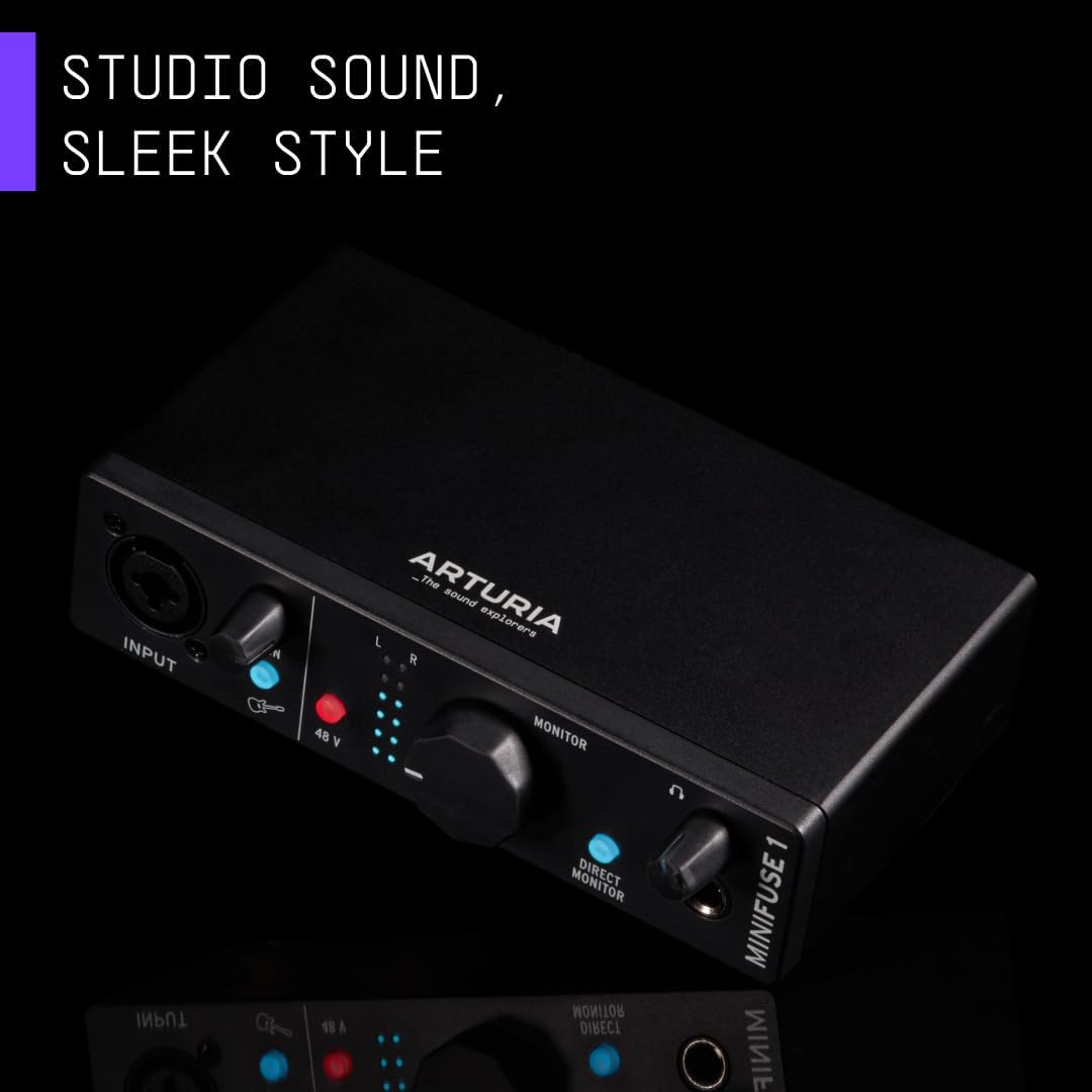 Arturia MiniFuse 1 - Compact USB Audio Interface with Creative Software for Recording, Production, Podcasting, Guitar - Black