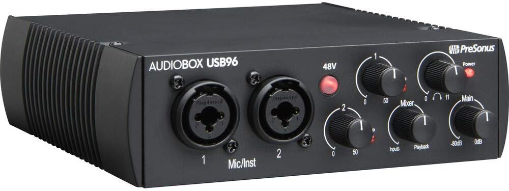 PreSonus AudioBox 96 25th Anniversary USB Audio MIDI Interface Recording Bundle with Studio One Artist DAW Cardioid Condenser Microphone Shockmount Pop Filter XLR Cable Mic Stand and Headphones