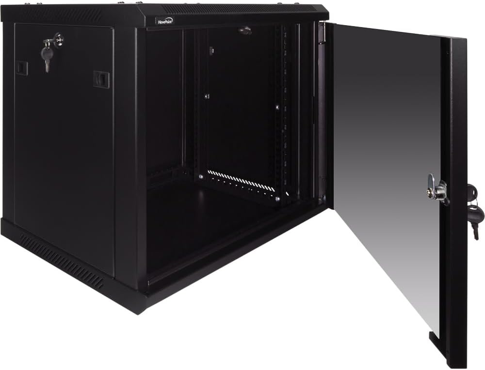 Navepoint 9U Deluxe IT Wallmount Cabinet Enclosure 19-Inch Server Network Rack with Locking Glass Door - Black