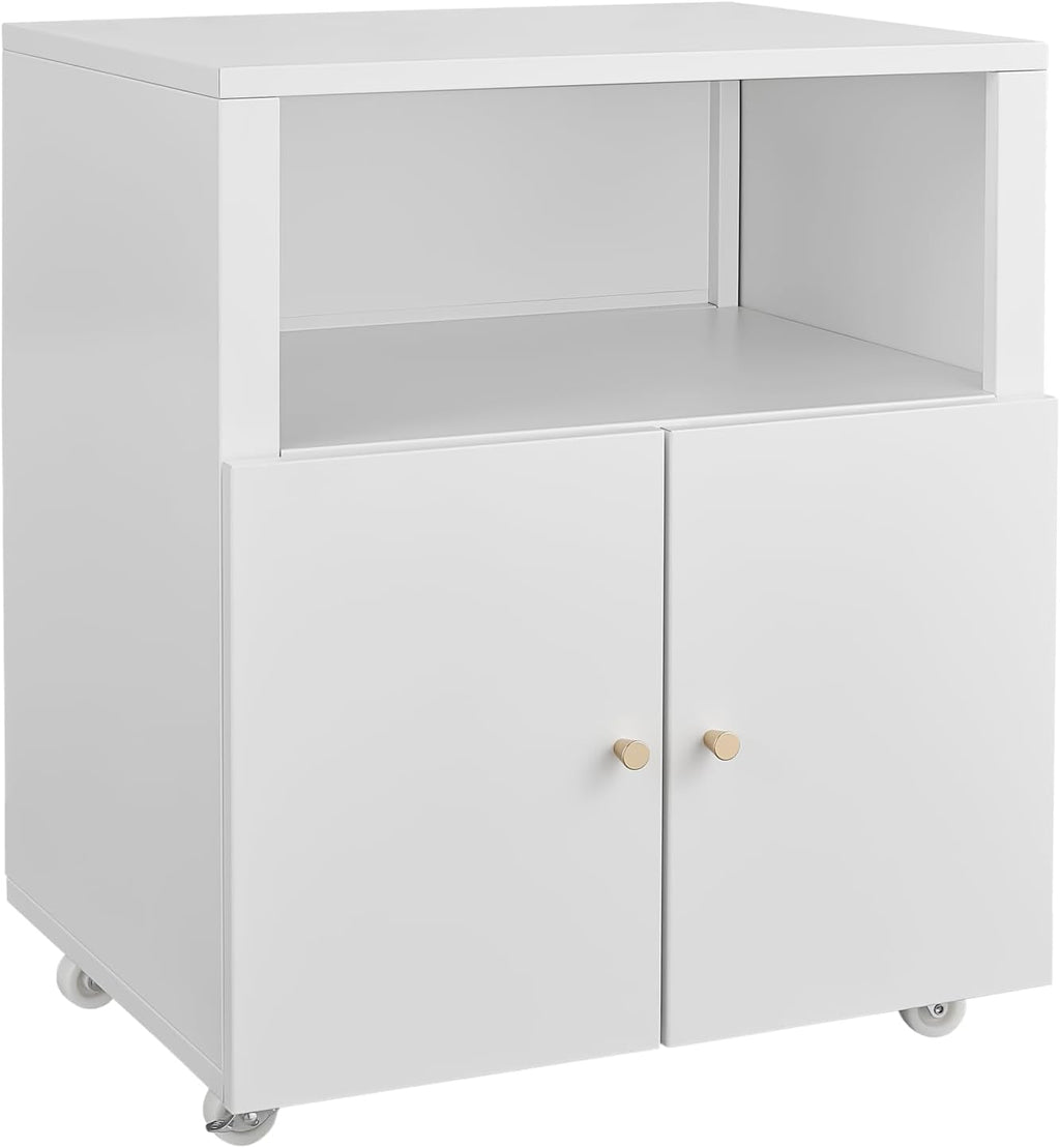 GarveeLife Metal Printer Cabinet with Storage, Heavy Duty Rolling 3D Printer Stand with 2 Doors, Under Desk File Cabinet for Home Office Corner and Small Spaces White