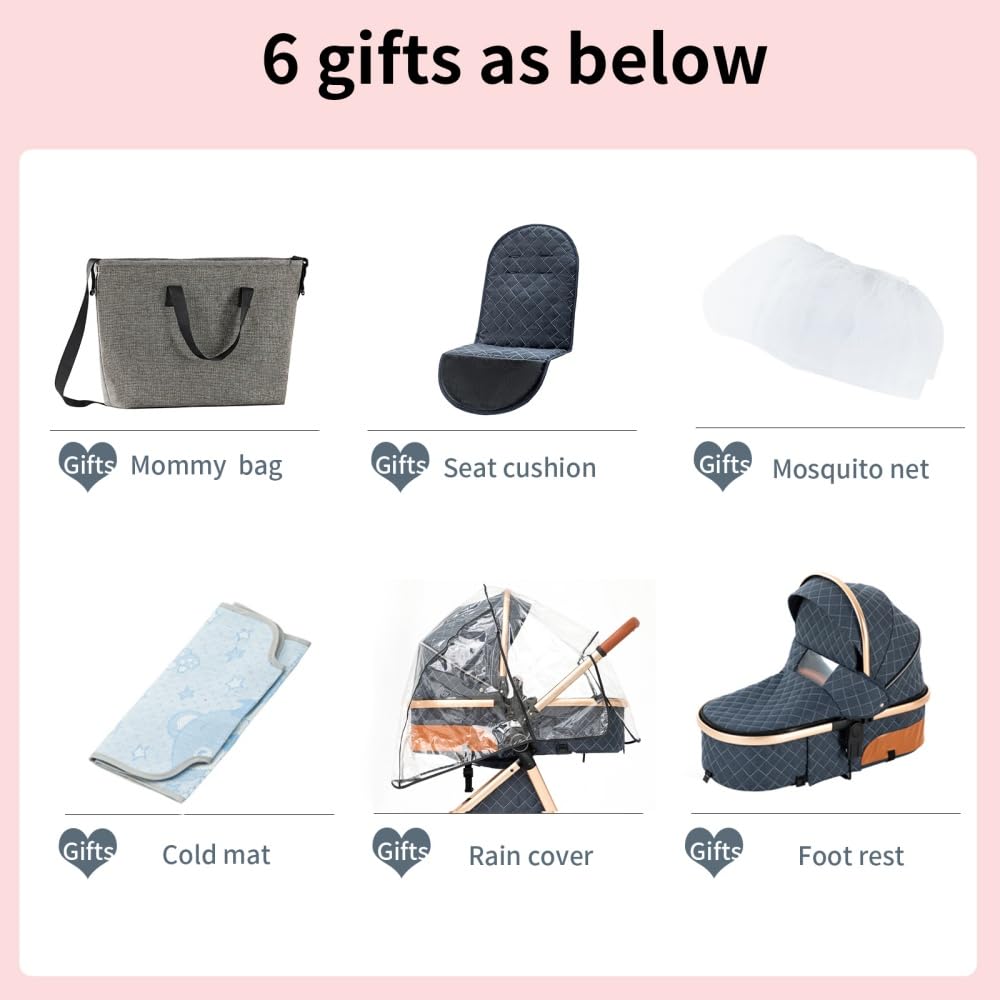 2 in 1 Baby Stroller,Infant Stroller Convertible,High Landscape Baby Carriage,Foldable Pushchair with Adjustable Canopy(Khaki)