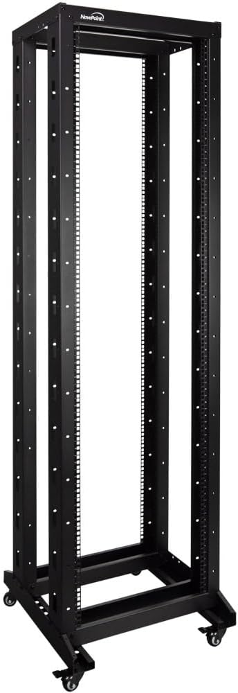 NavePoint 7ft Open Frame 19 Inch 42U 4-Post Network Server Relay Rack Rolling with Casters