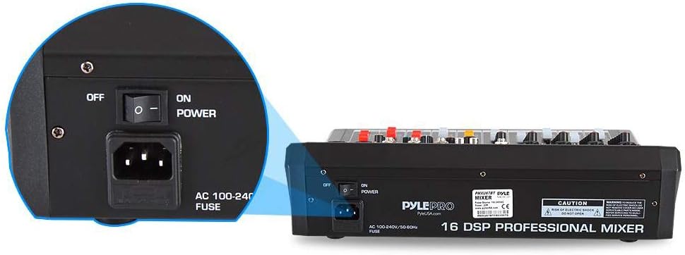 Pyle 6-Channel Console Style Audio Mixer with Bluetooth - DJ Sound Controller, 4 XLR / Combo Inputs, Sub Out, +48V Phantom, USB-A In, 16 DSP Effects, MP3 Player, 7-Band EQ - PMXU67BT