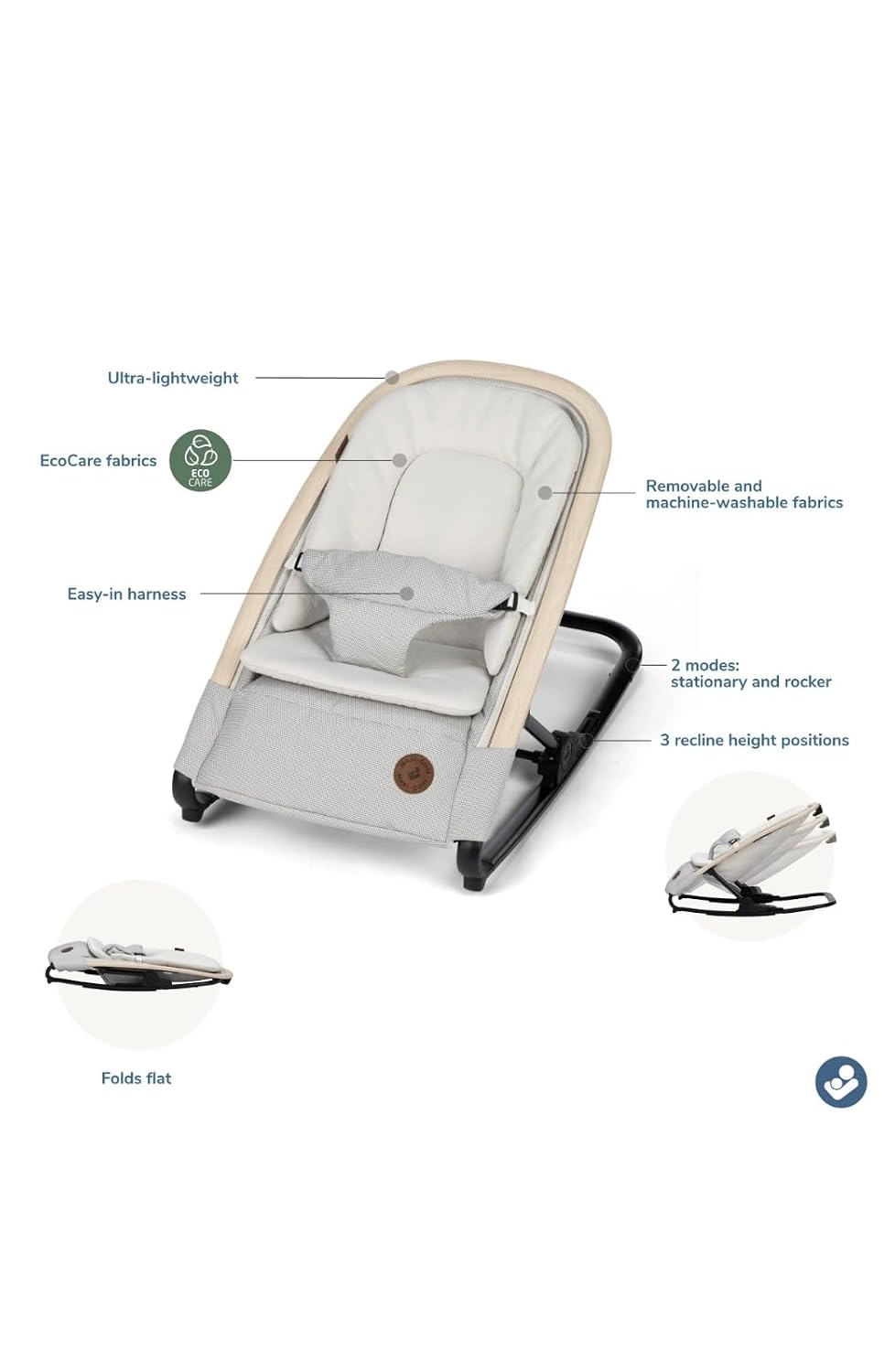 Maxi-Cosi Kori 2-in-1 Baby Bouncer Seat for Infants, Baby Rocker Chair, Portable Baby Bouncer, Onyx Sand