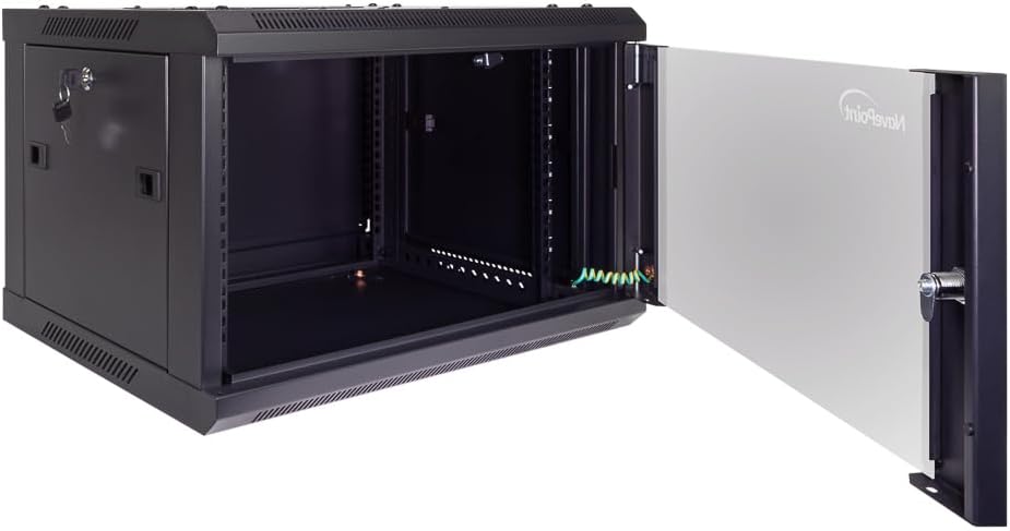 NavePoint 6U Server Cabinet Wall Mount Rack Enclosure Includes 2 Fans, Locking Glass Door, Removable Side Panels – 6U Network Cabinet 17.7' Deep, 19 Inch Server Rack for IT and A/V Equipment
