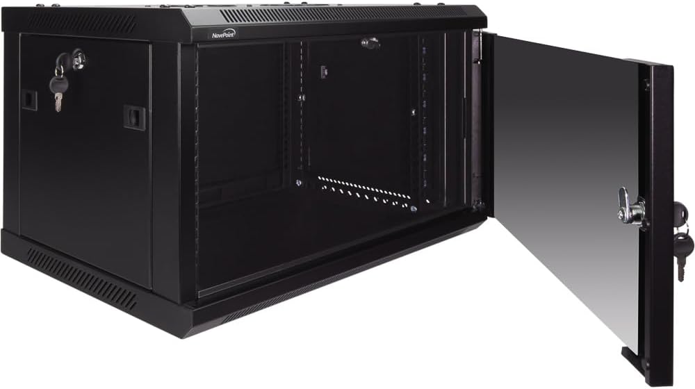 Navepoint 6U Deluxe IT Wallmount Cabinet Enclosure 19-Inch Server Network Rack with Locking Glass Door 16-Inches Deep Black