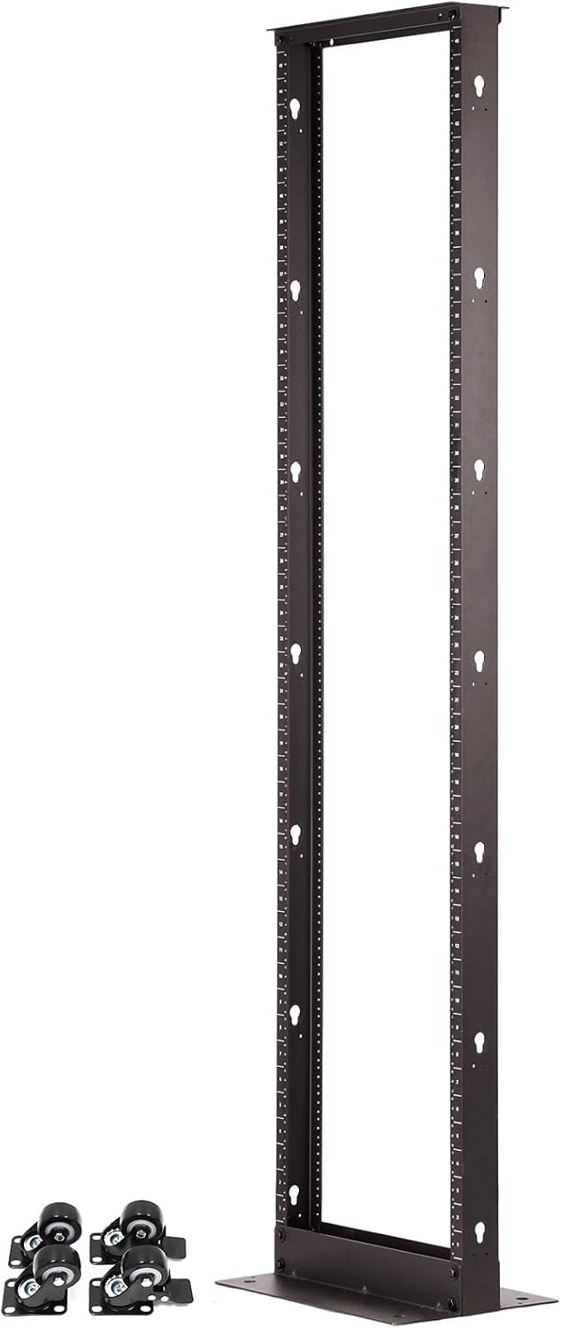 Aeons 45U 2 Post Open Frame Server Network Relay Rack for 19 Inch Networking Data & IT Devices A/V Equipment, Durable 2-Post Rack 45 U Aluminum Extrusion, Black