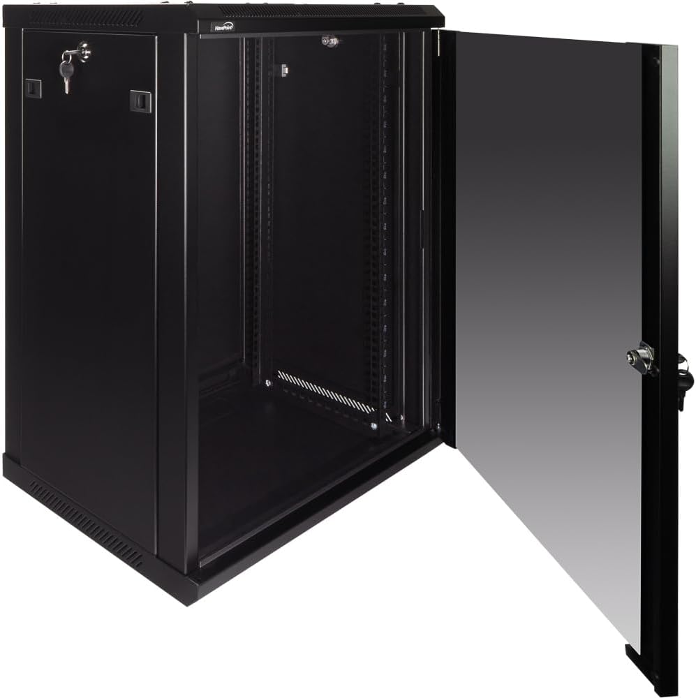 Navepoint 15U Deluxe IT Wallmount Cabinet Enclosure 19-Inch Server Network Rack with Locking Glass Door 16-Inches Deep Black