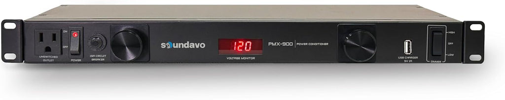 PMX-900 Rack-mount 1U Power Conditioner/Surge Protection - Noise Filtering with 2 Front-panel Pull-out LED Lights & LED Voltage Monitor Display (No Sequencer Function)