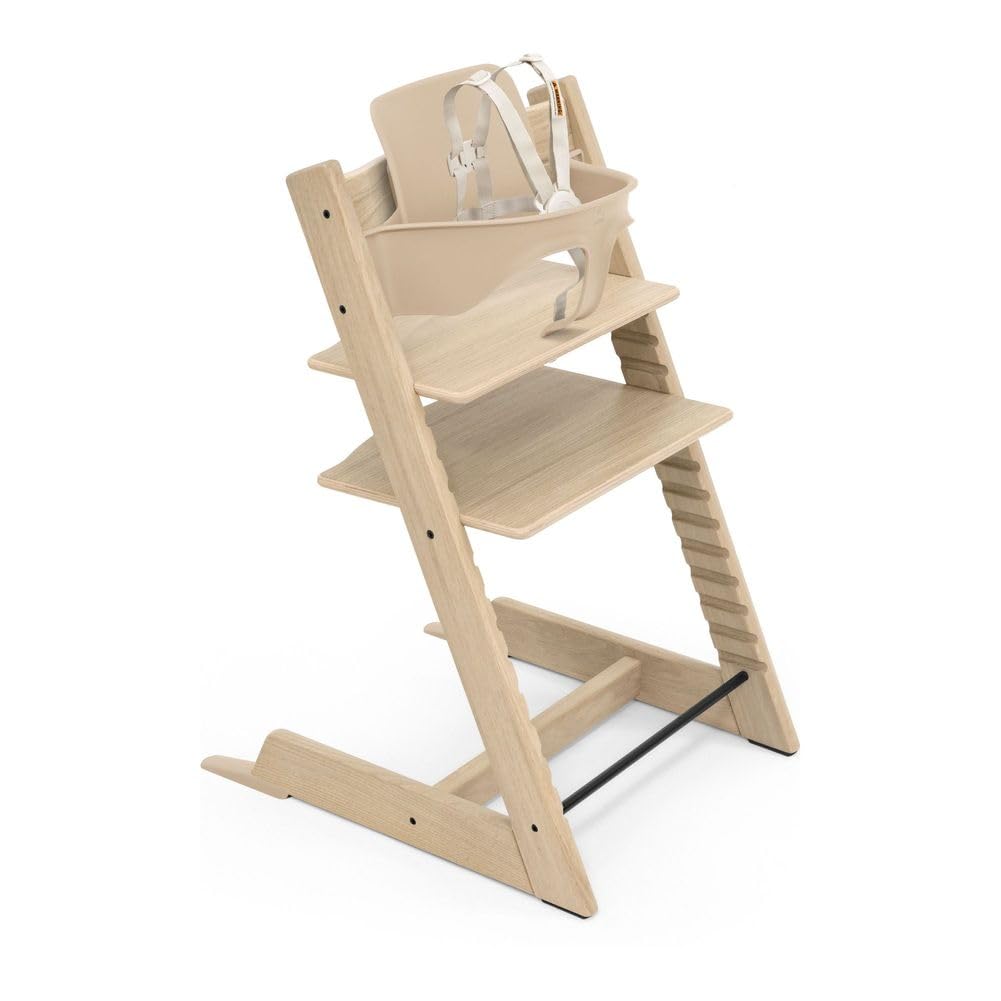 Stokke Tripp Trapp Oak High Chair 2, Natural - Includes Chair + Baby Set with Removable Harness for Children 6-36 Months - Adjustable, Ergonomic & Easy to Clean