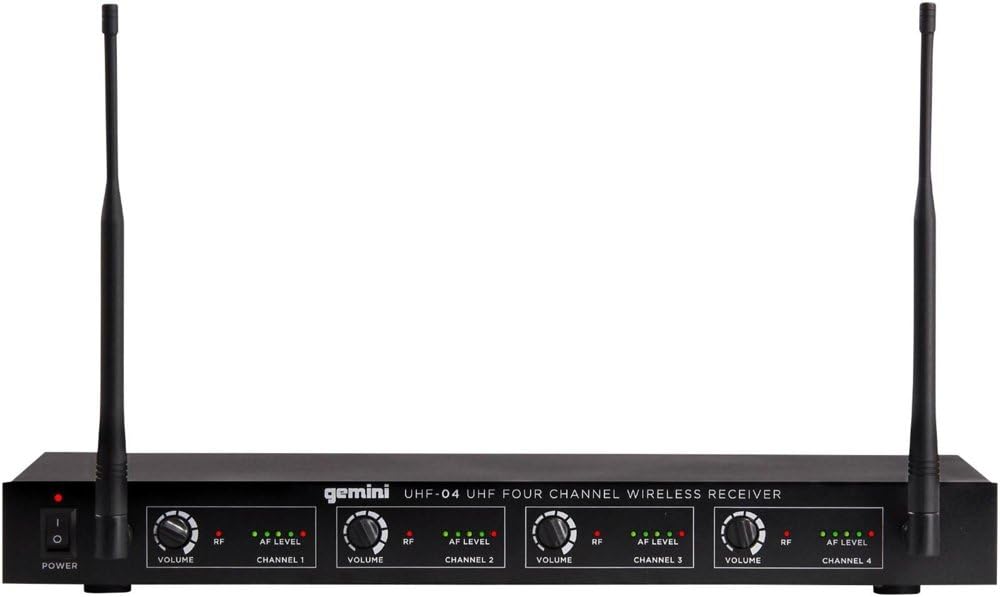 Gemini Sound UHF-04HL Professional Audio DJ Equipment Superior Single Channel Quad 4 Wireless UHF Headset Lavalier Microphones Receiver System with 150ft Operating Range