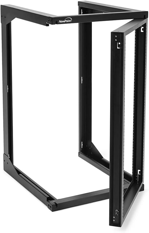 NavePoint 18U Server Rack with Swing Gate - Wall Mount Rack for 19 Inch IT & AV Equipment - Open Frame, Black