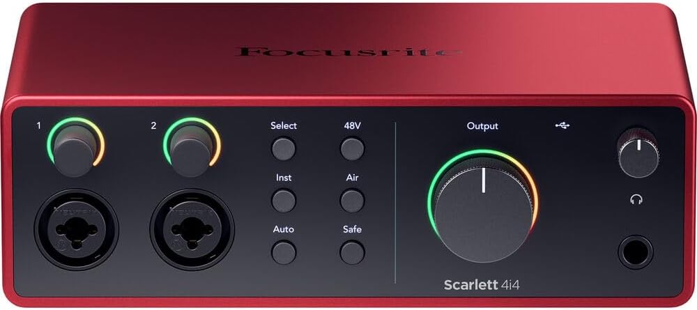 Focusrite Scarlett 4i4 4th Gen Audio Interface AMS-SCARLETT-4I4-4G Bundle with 4x OnStage MC-20 Production-Grade 20ft XLR to XLR Microphone Cable