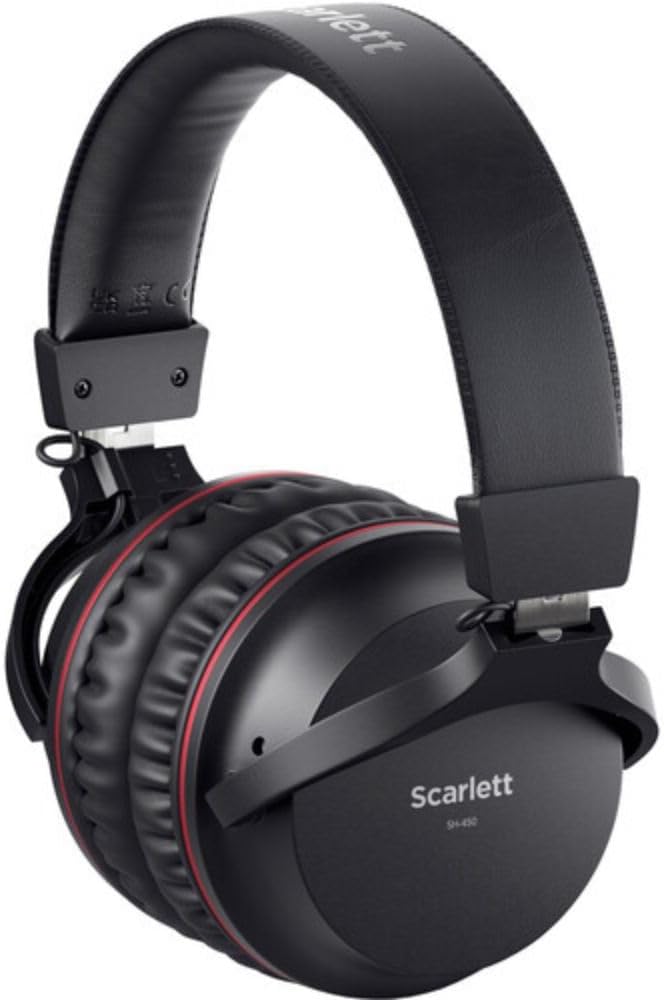 Focusrite Scarlett Solo Studio USB-C Audio Interface with Microphone and Headphones (4th Generation) Bundle with Clamp On Headphone Holder, Tripod Mic Stand + Boom, Kellopy Pop Filter & XLR Cable
